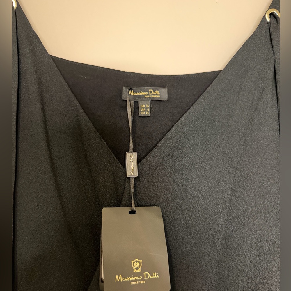Massimo Dutti NWT Black Draped Midi Slip Dress Strappy